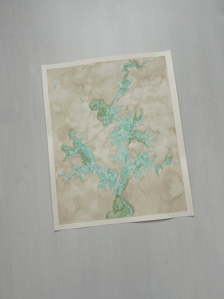 Lake Martin, Alabama Original Coastal Watercolor Map