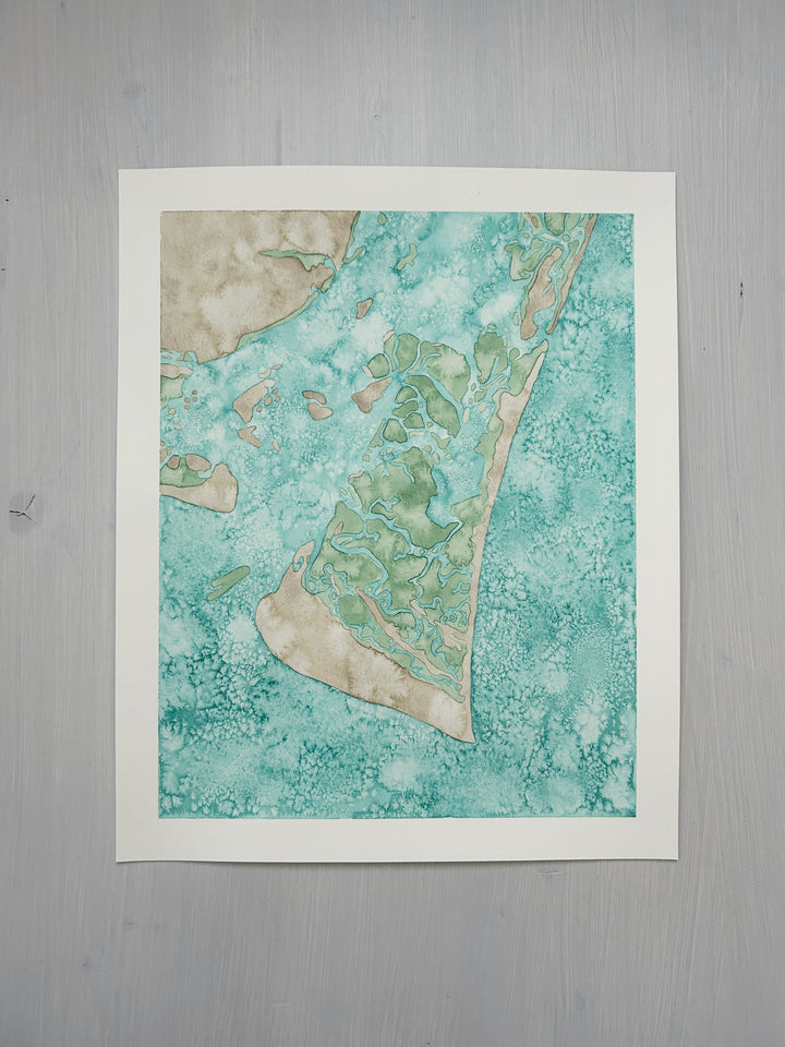 Bald Head Island Original Coastal Watercolor Map
