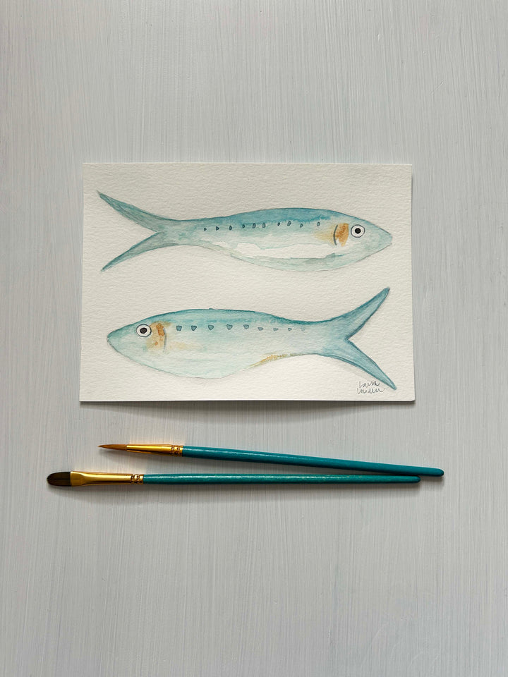 Fish Duo in Aqua - Original