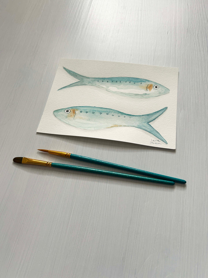 Fish Duo in Aqua - Original