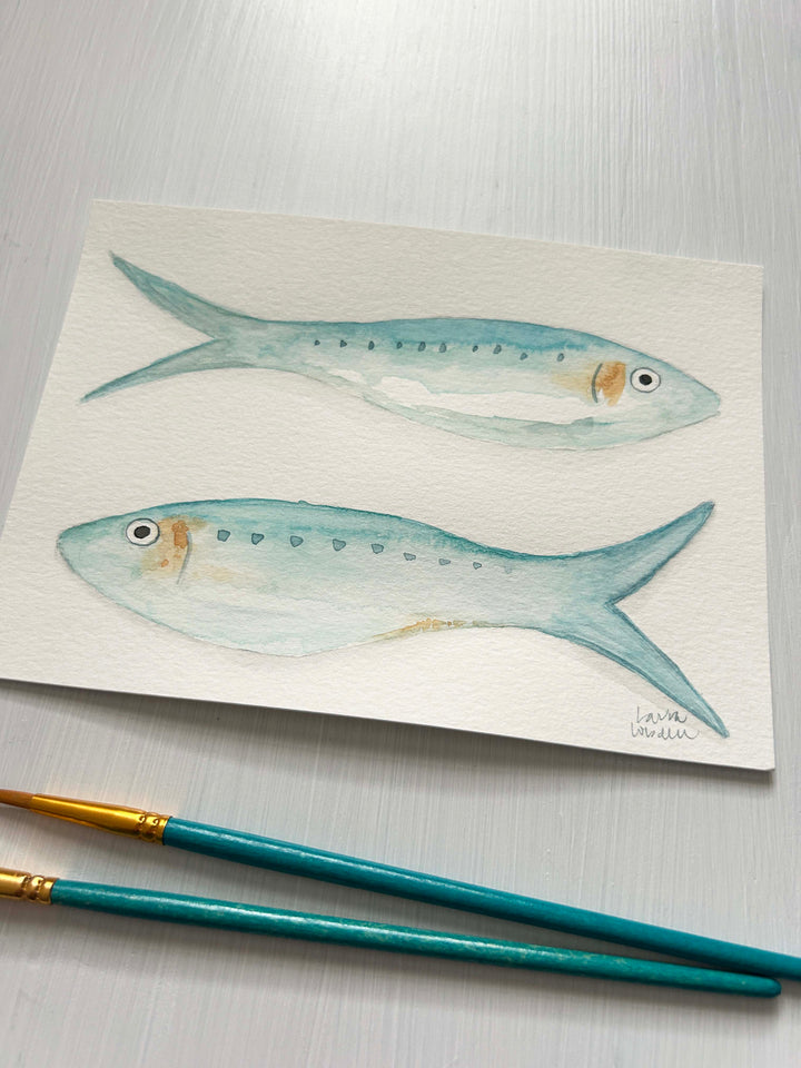 Fish Duo in Aqua - Original