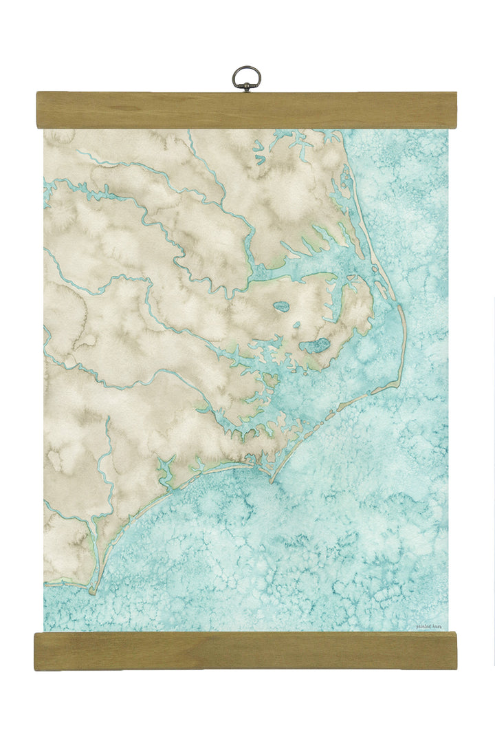 Hanging Canvas Coastal Watercolor Map Commission