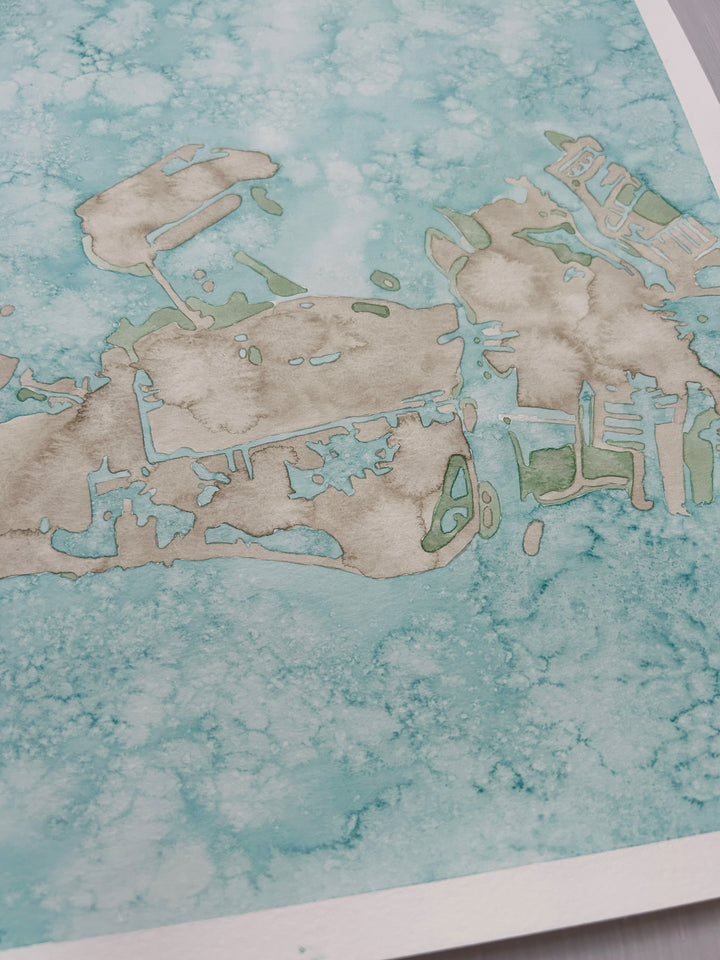 Key West Original Coastal Watercolor Map