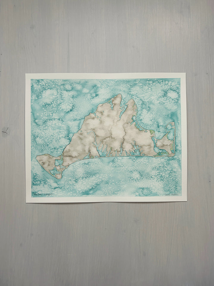 Martha's Vineyard Original Coastal Watercolor Map