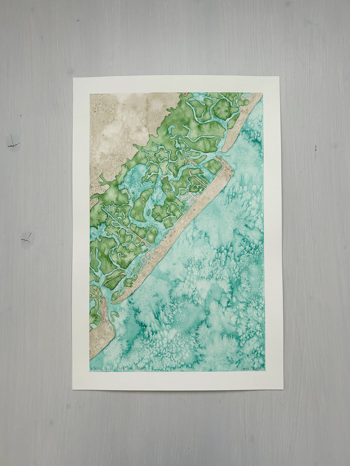 Seven Mile Island Original Coastal Watercolor Map