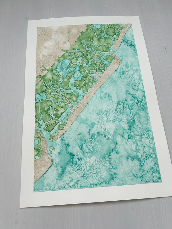 Seven Mile Island Original Coastal Watercolor Map