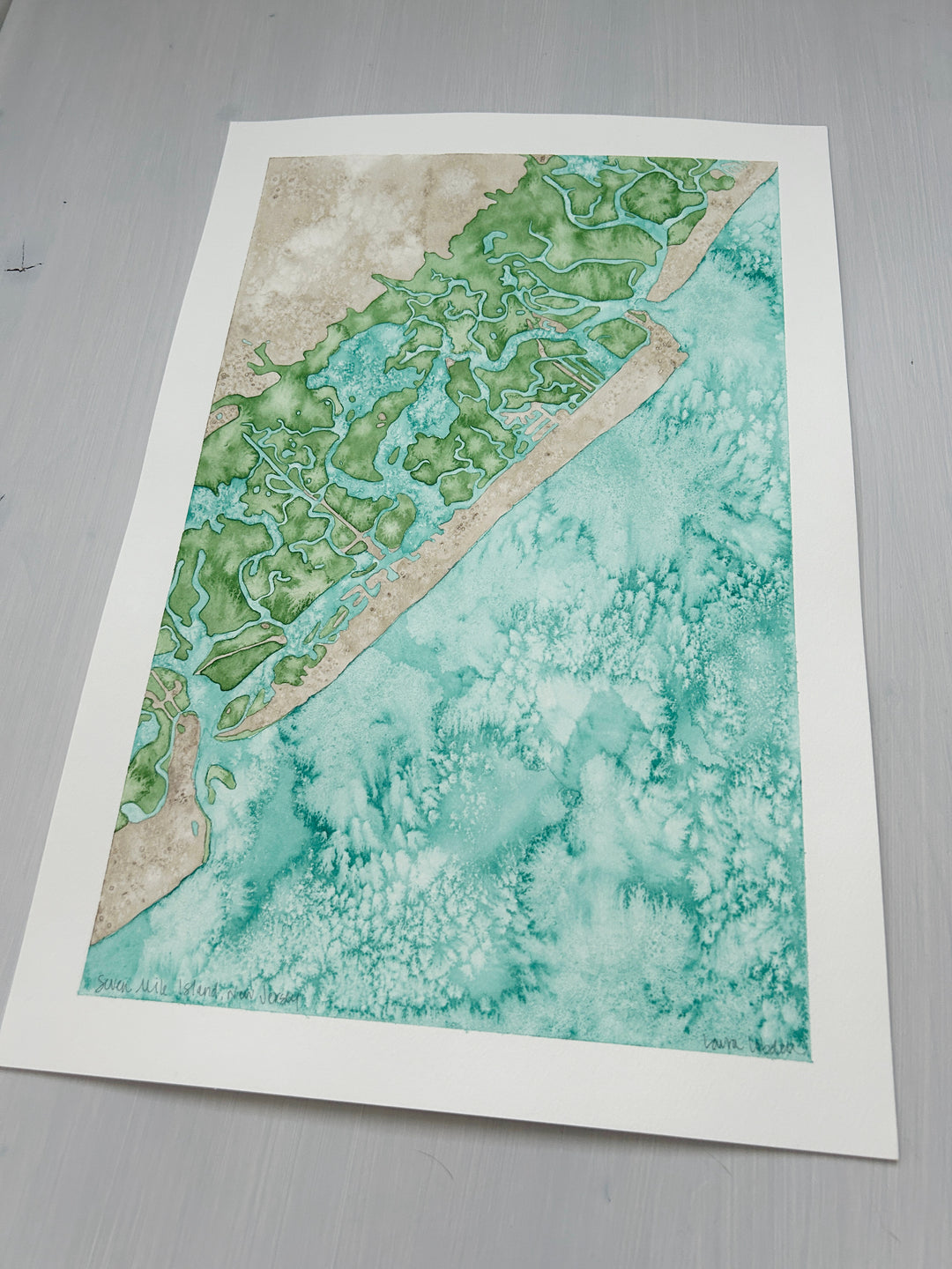 Seven Mile Island Original Coastal Watercolor Map