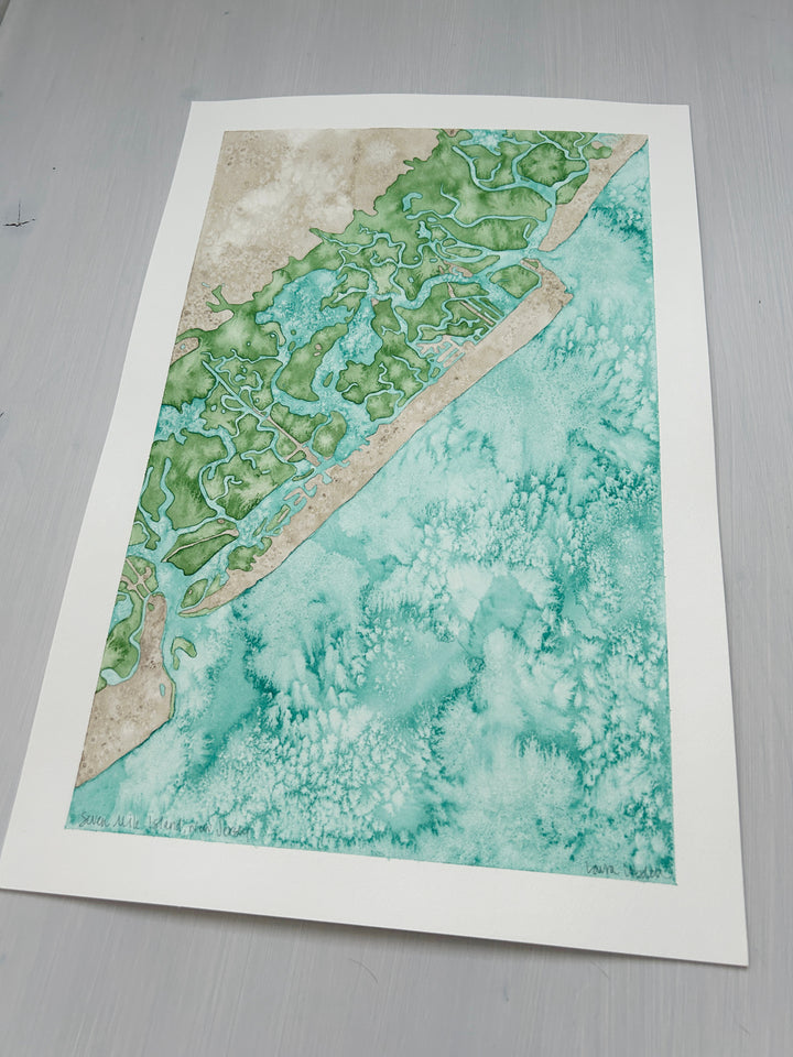 Seven Mile Island Original Coastal Watercolor Map