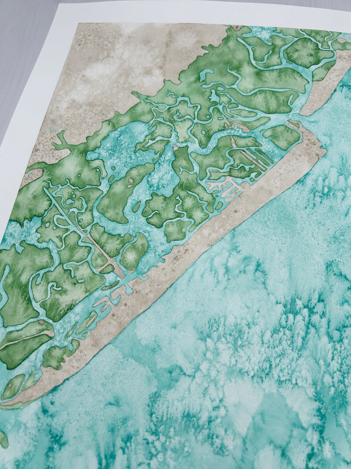 Seven Mile Island Original Coastal Watercolor Map