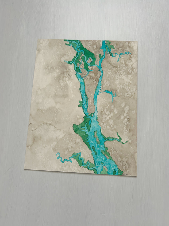 Cape Fear River and Wilmington, NC Original Coastal Watercolor Map