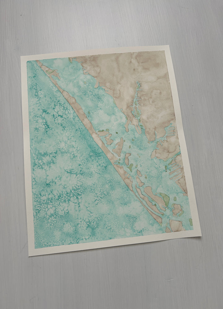 Manasota Key, Florida Original Coastal Watercolor Map