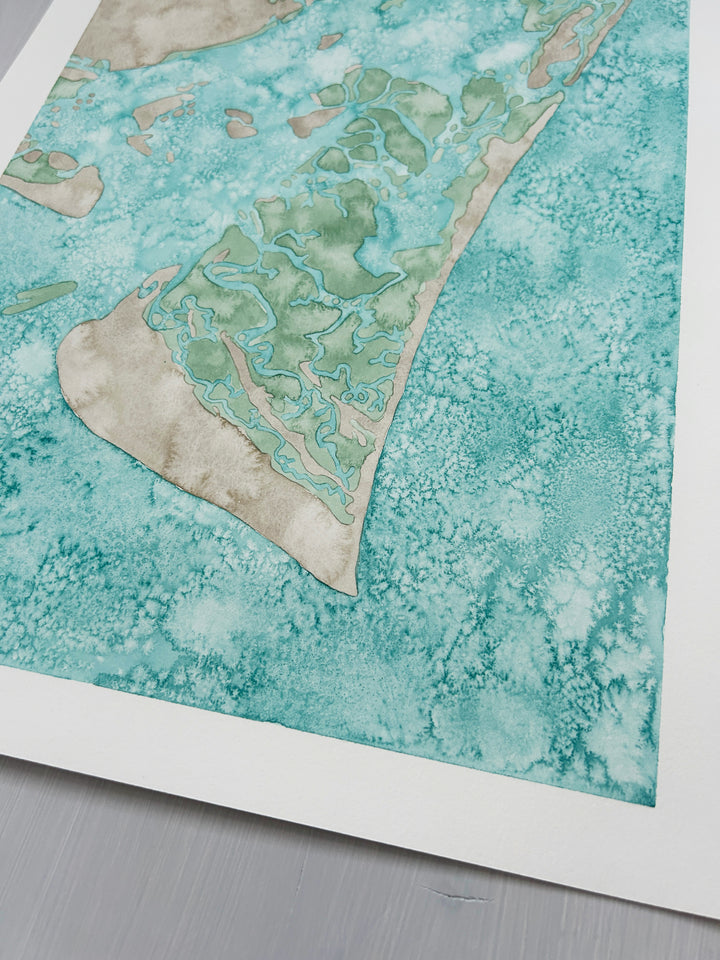 Bald Head Island Original Coastal Watercolor Map