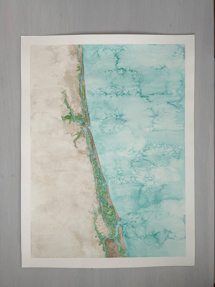 Brunswick Beaches Original Coastal Watercolor Map