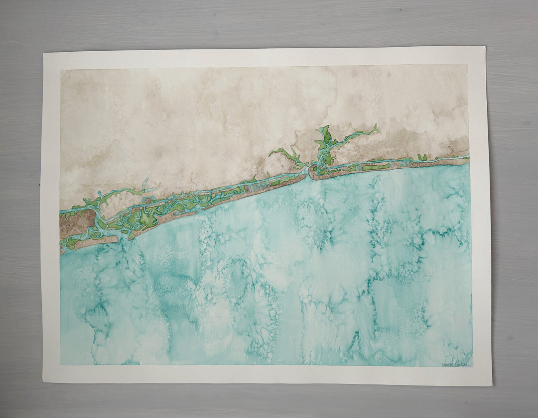 Brunswick Beaches Original Coastal Watercolor Map