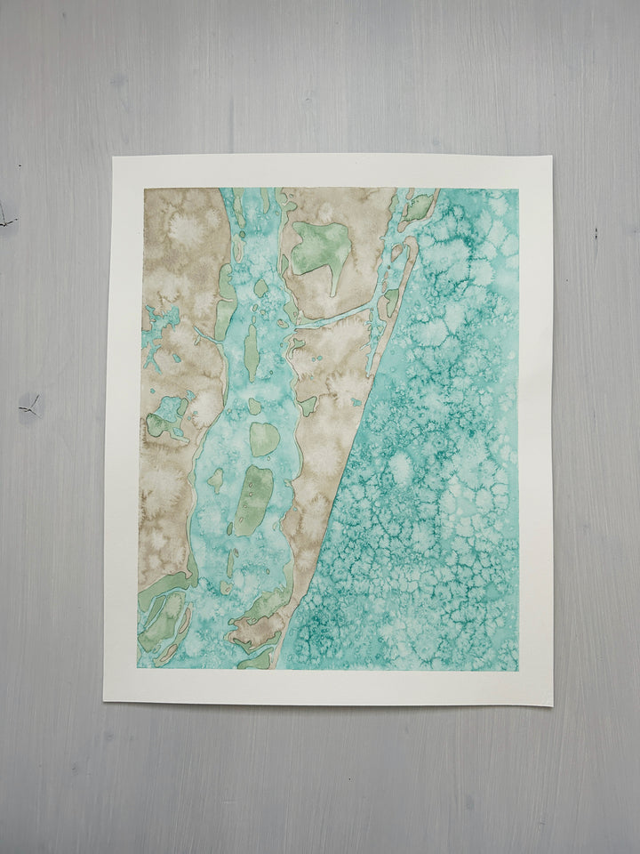 Carolina Beach Original Coastal Watercolor Map