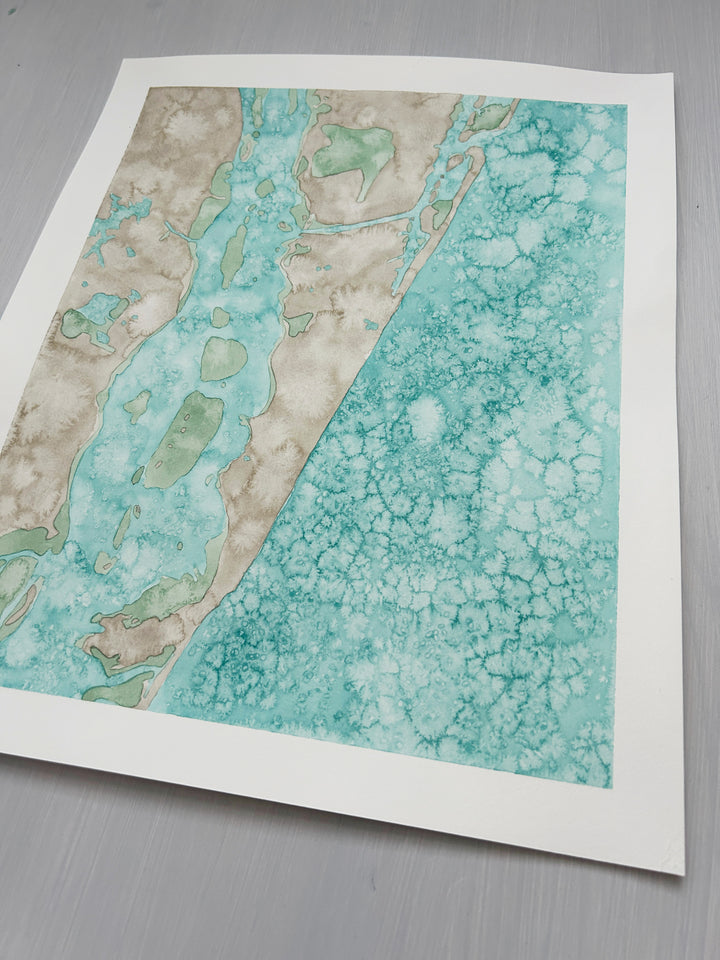 Carolina Beach Original Coastal Watercolor Map