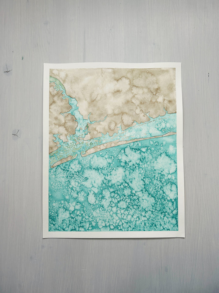 Emerald Isle Original Coastal Watercolor Map