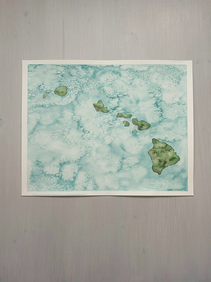 Hawaii Original Coastal Watercolor Map