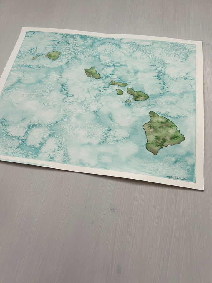 Hawaii Original Coastal Watercolor Map