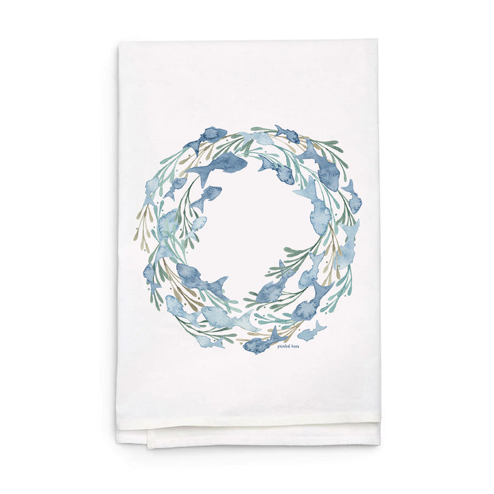 Circling Fish Wreath Holiday Tea Towel