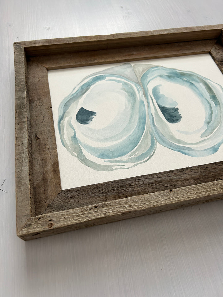 Framed Mossy Aqua Original Oyster Pair