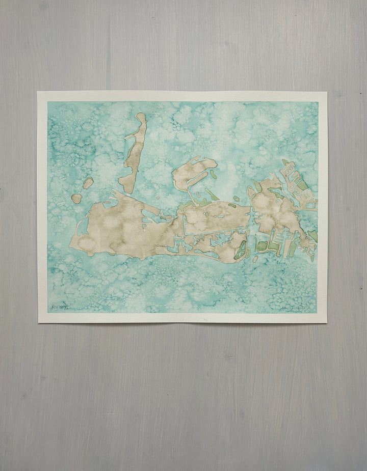 Key West Original Coastal Watercolor Map