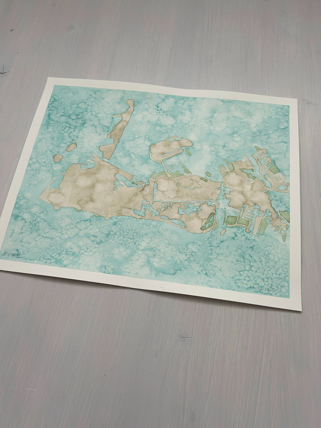 Key West Original Coastal Watercolor Map