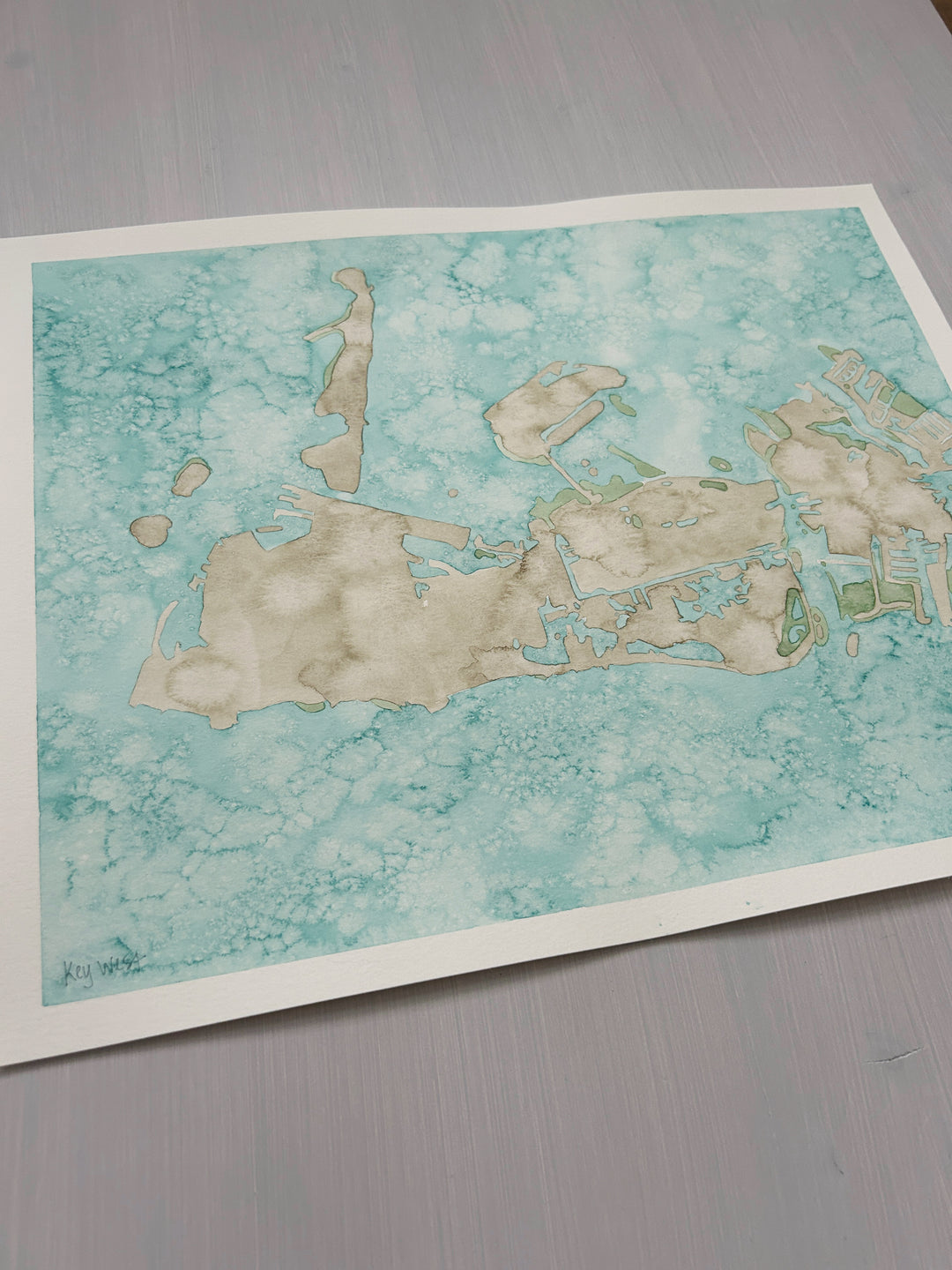 Key West Original Coastal Watercolor Map