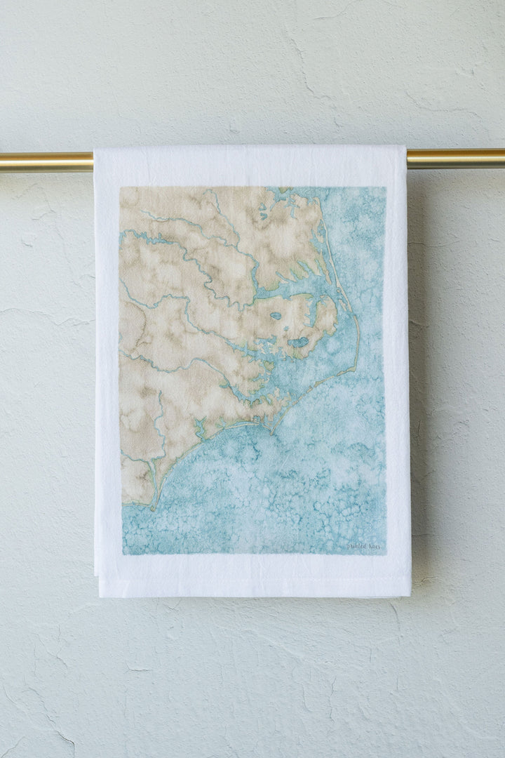 North Carolina Coast Map Tea Towel