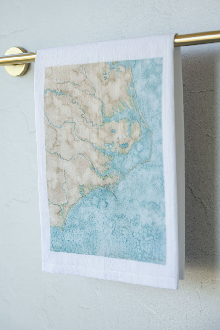 North Carolina Coast Map Tea Towel