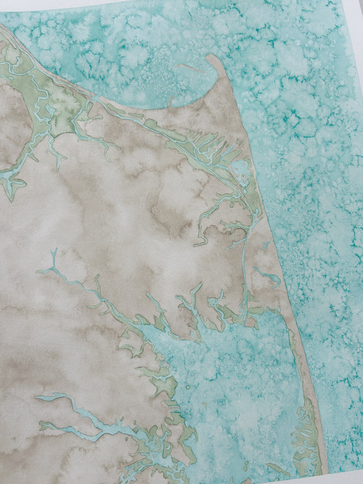 Lewes, Delaware and Cape Henlopen Original Coastal Watercolor Map