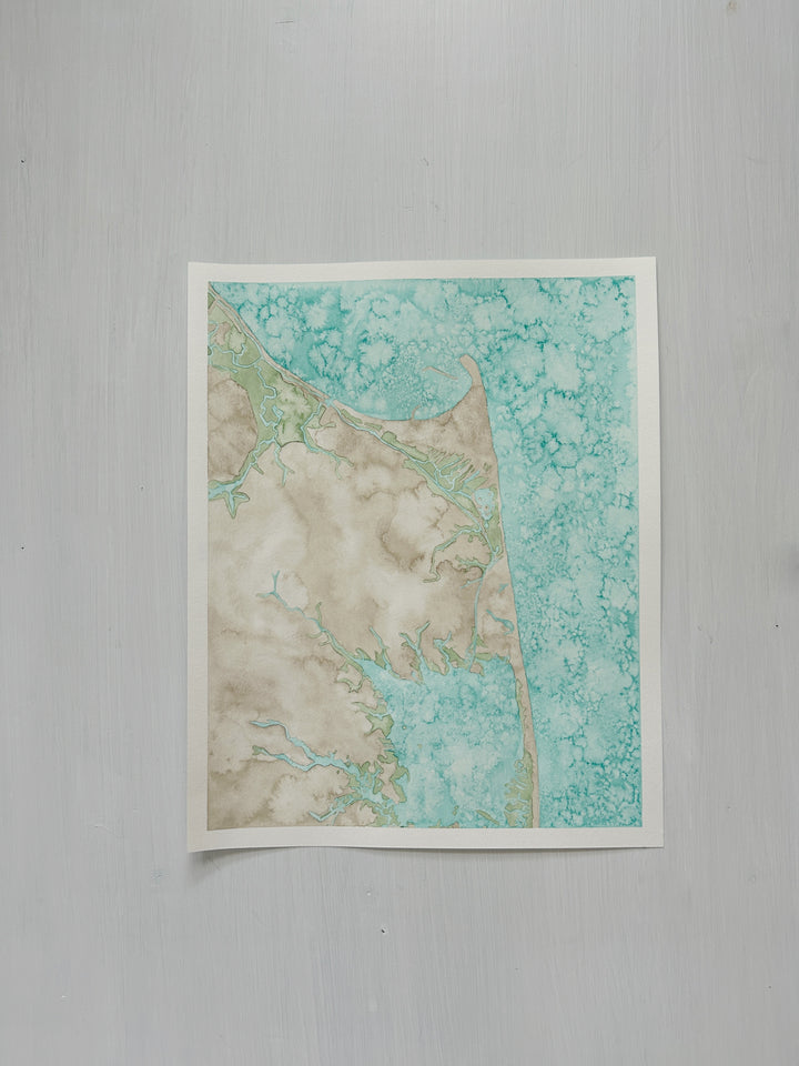 Lewes, Delaware and Cape Henlopen Original Coastal Watercolor Map