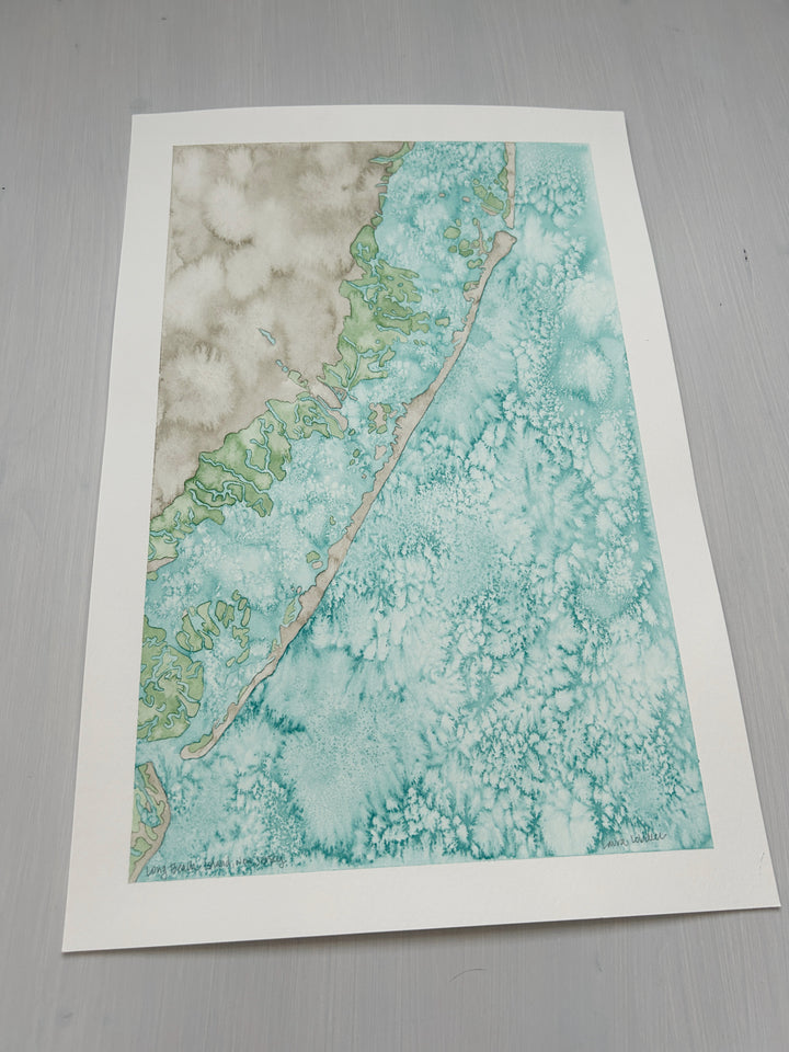 Long Beach Island Original Coastal Watercolor Map