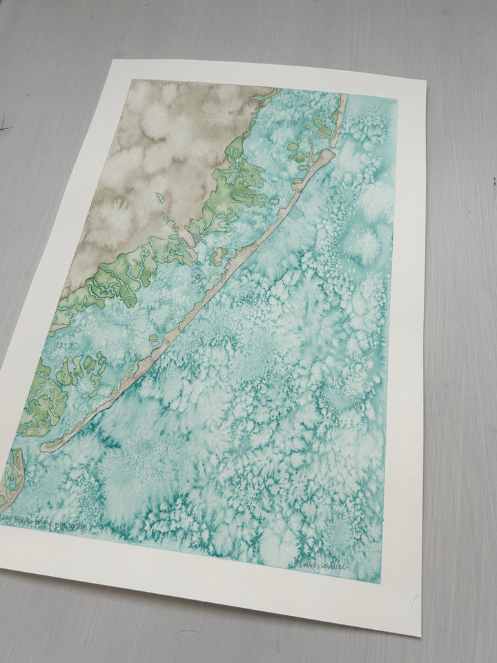 Long Beach Island Original Coastal Watercolor Map