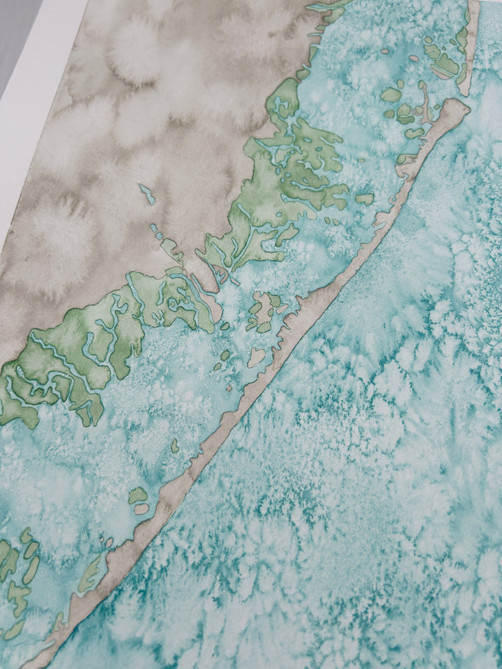 Long Beach Island Original Coastal Watercolor Map