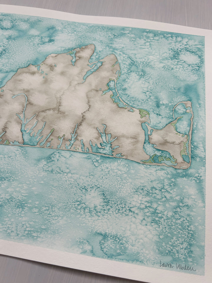 Martha's Vineyard Original Coastal Watercolor Map