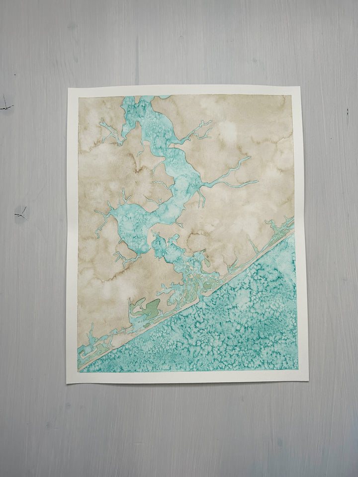 New River Inlet Original Coastal Watercolor Map