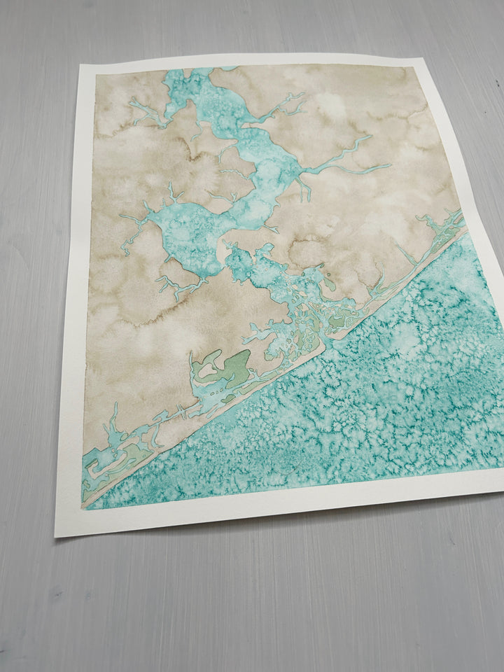 New River Inlet Original Coastal Watercolor Map