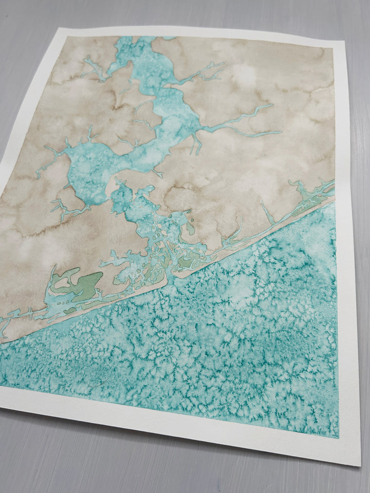 New River Inlet Original Coastal Watercolor Map