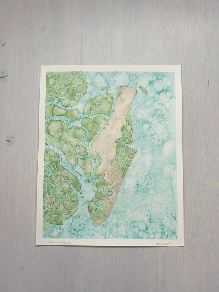 St Catherine's Island Original Coastal Watercolor Map