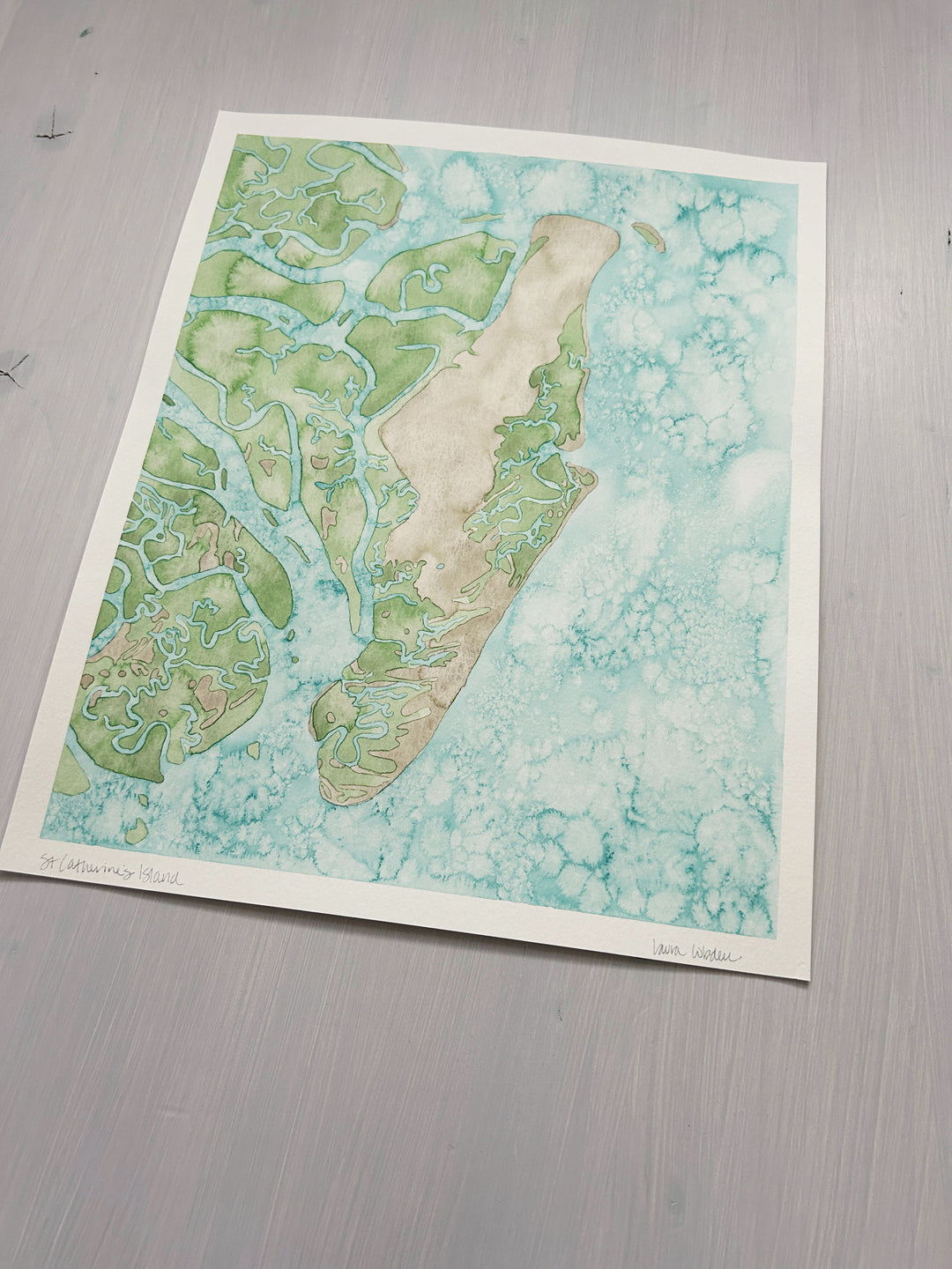 St Catherine's Island Original Coastal Watercolor Map