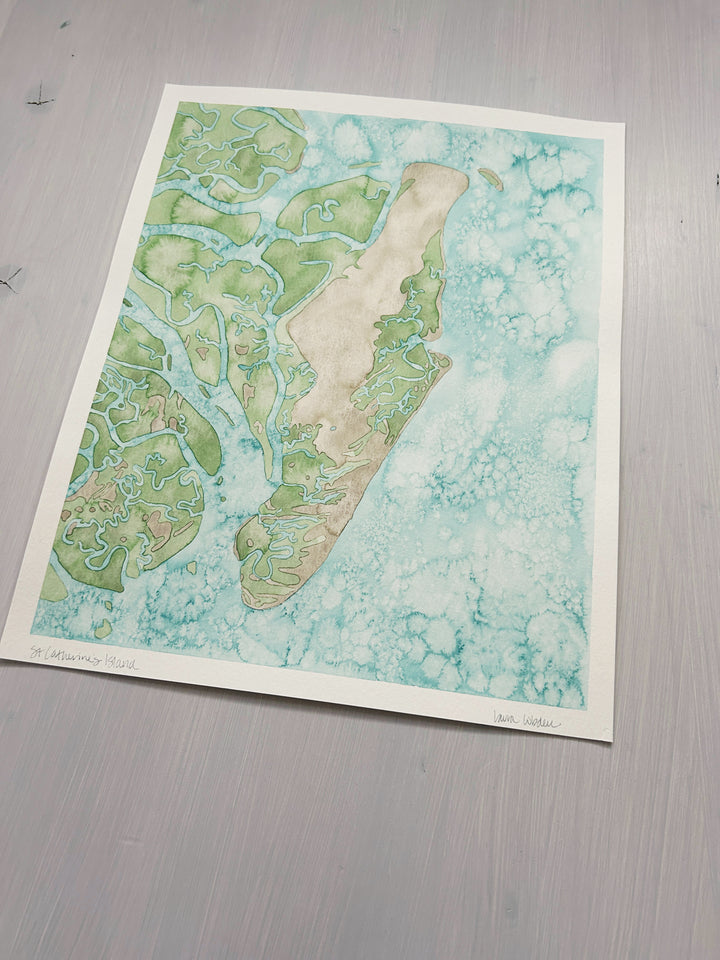 St Catherine's Island Original Coastal Watercolor Map