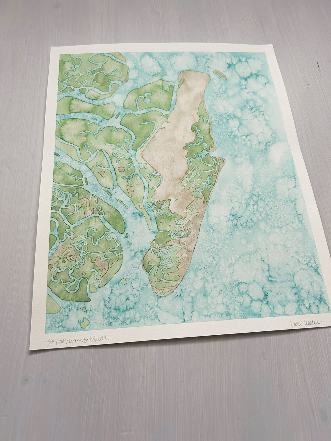 St Catherine's Island Original Coastal Watercolor Map