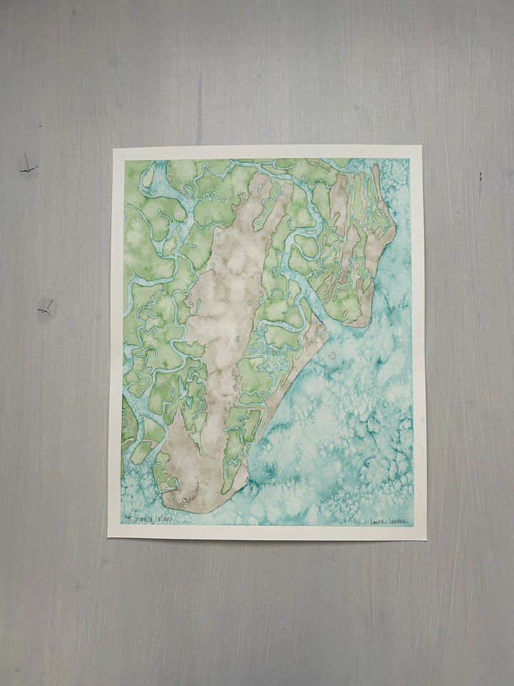 St. Simons Island Original Coastal Watercolor Map