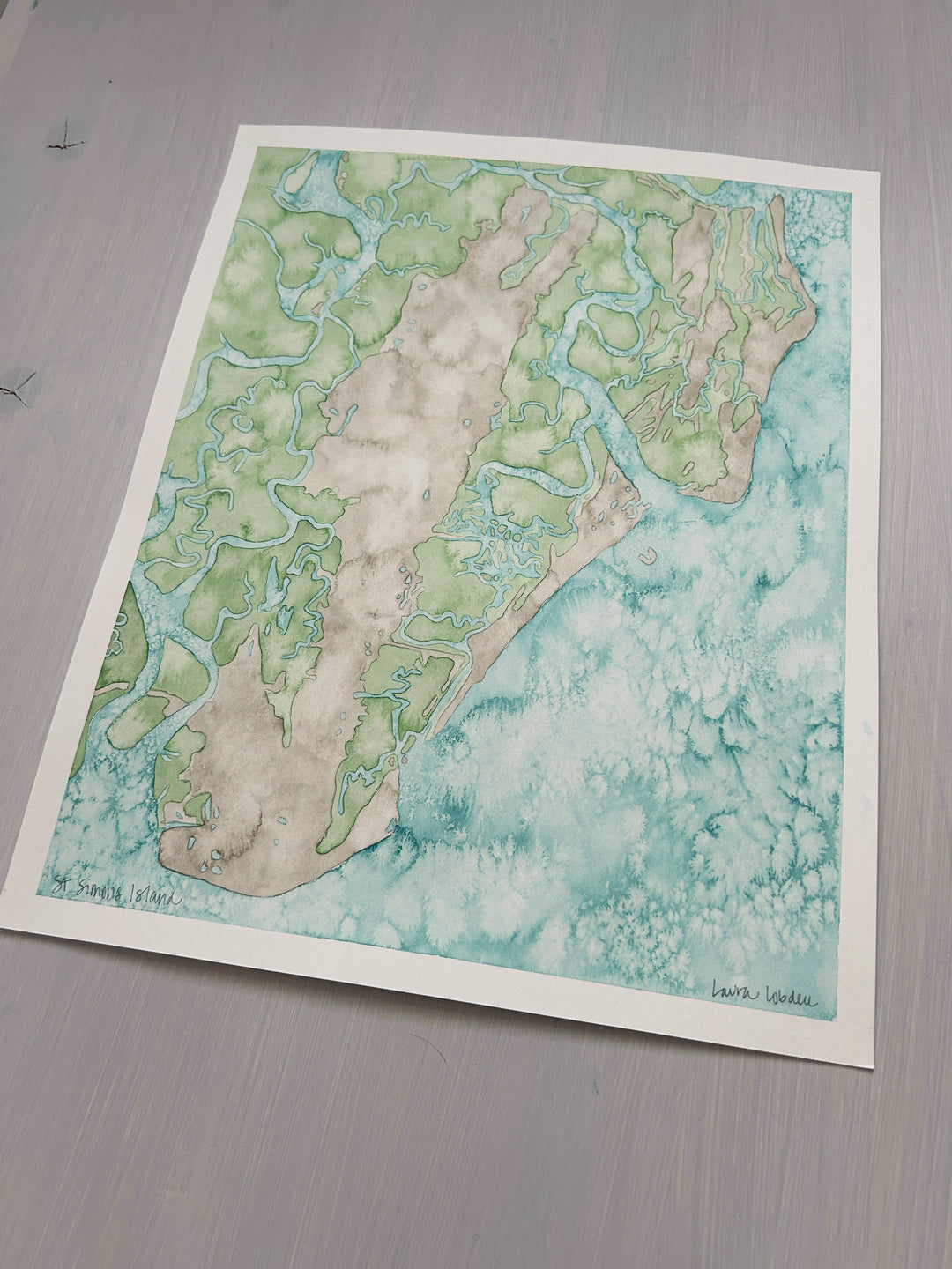 St. Simons Island Original Coastal Watercolor Map