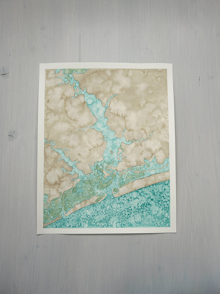 Swansboro and White Oak River Original Coastal Watercolor Map