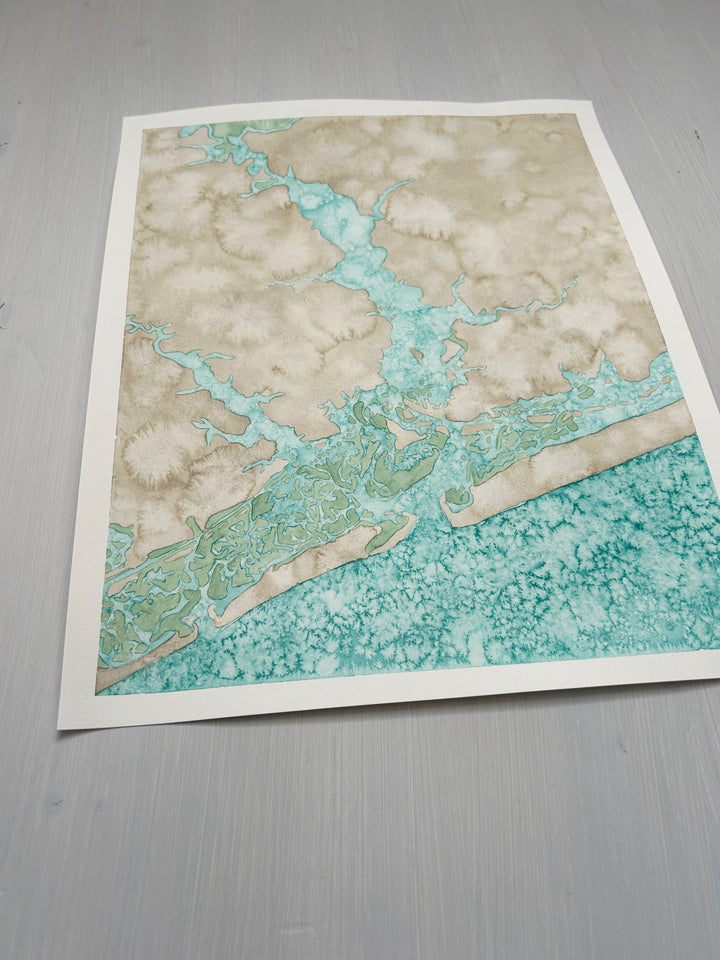 Swansboro and White Oak River Original Coastal Watercolor Map