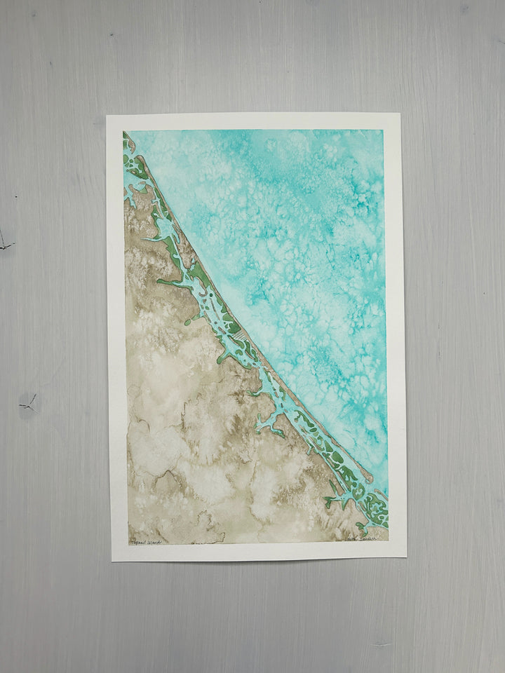 Topsail Island Original Coastal Watercolor Map