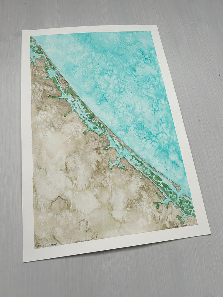 Topsail Island Original Coastal Watercolor Map