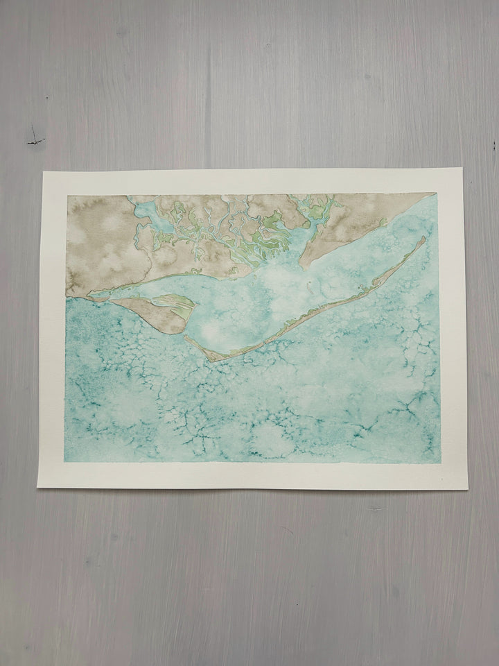 Apalachicola Original Coastal Watercolor Map